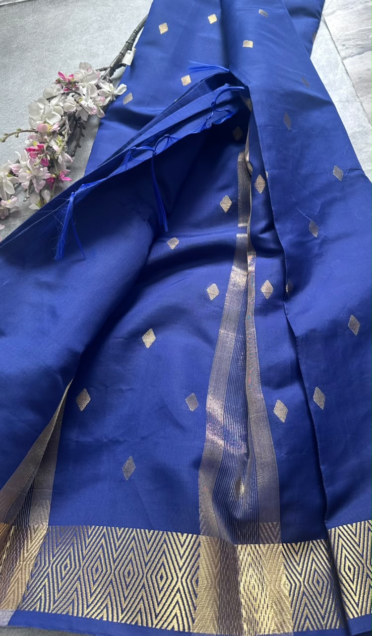 Blue n gold tissue saree