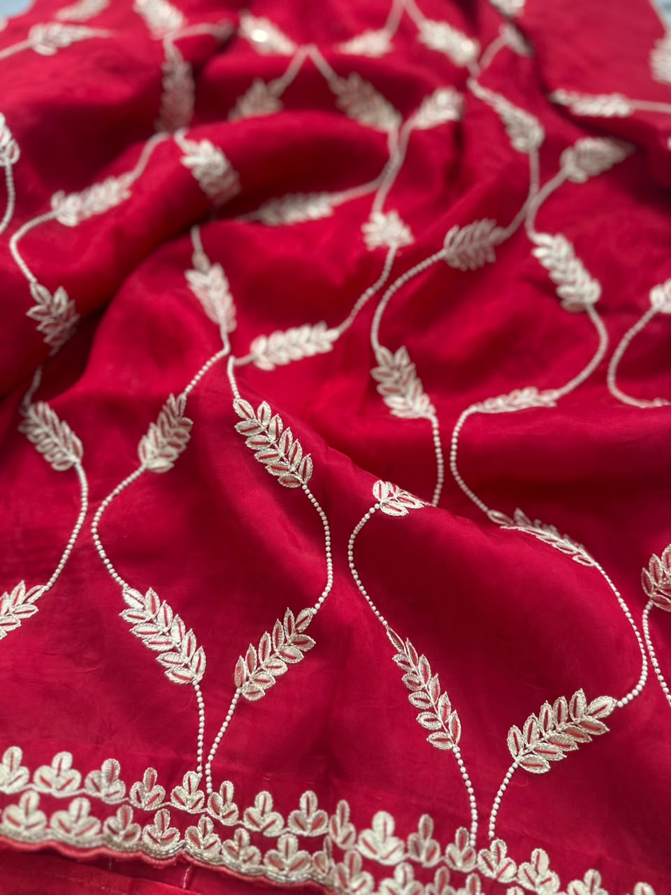 Red crepe party wear saree