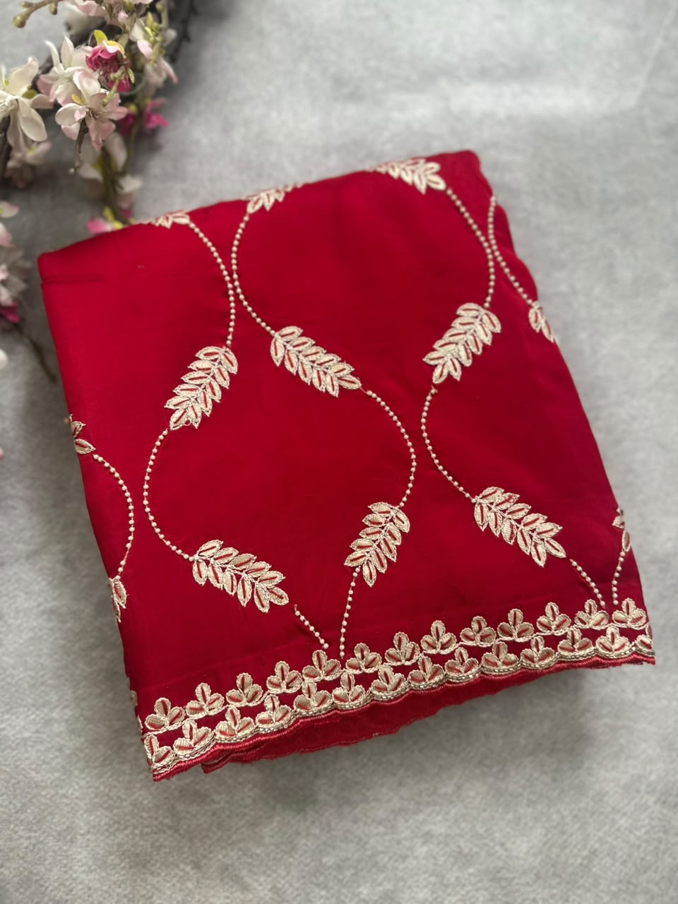 Red crepe party wear saree