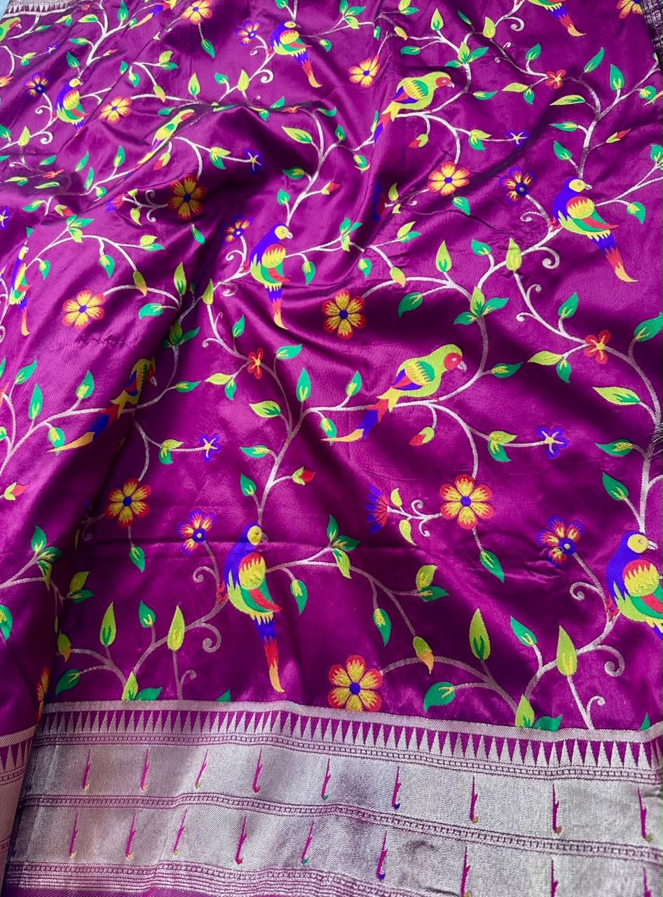 Maroon paithani crepe saree