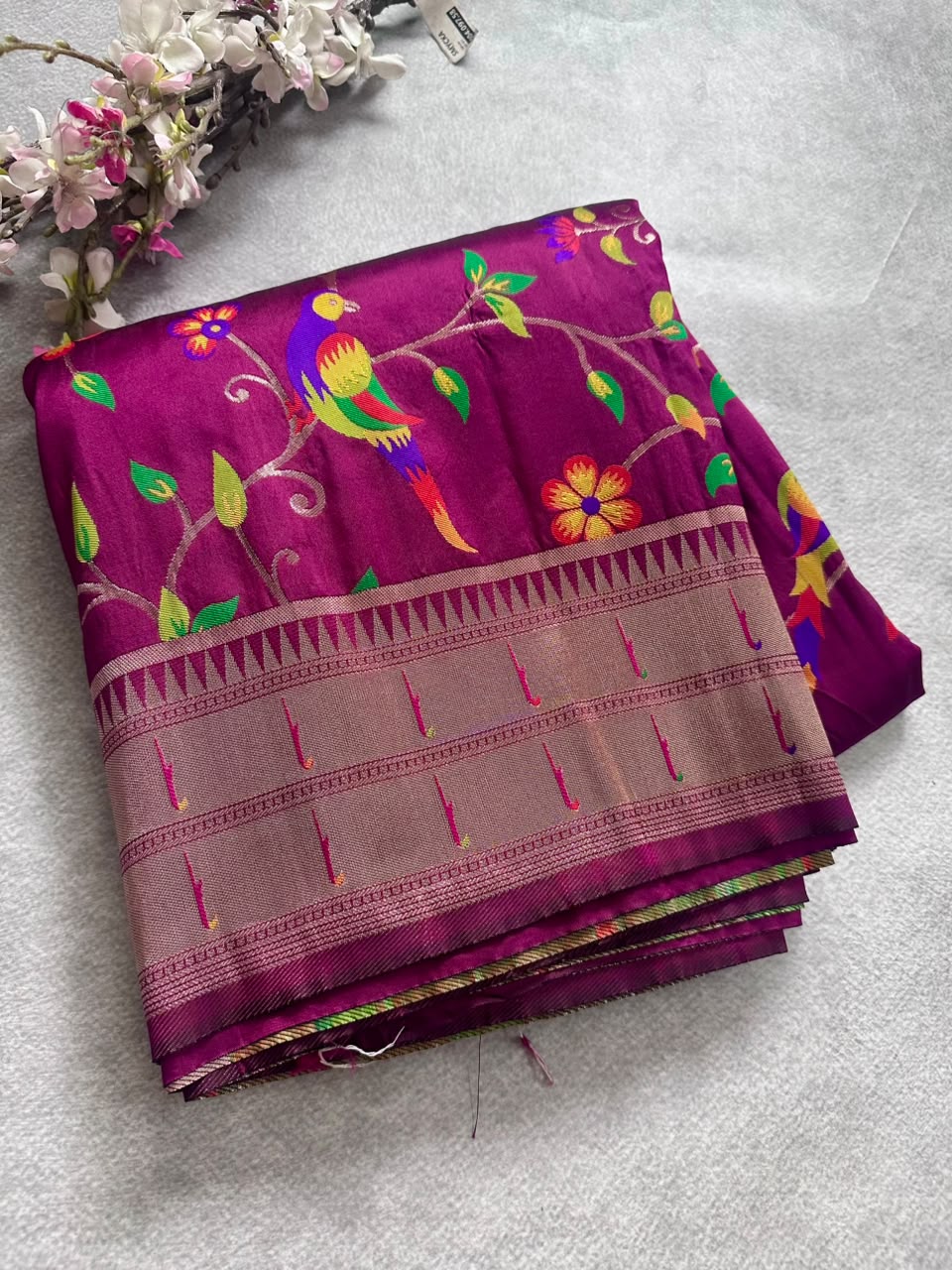 Maroon paithani crepe saree