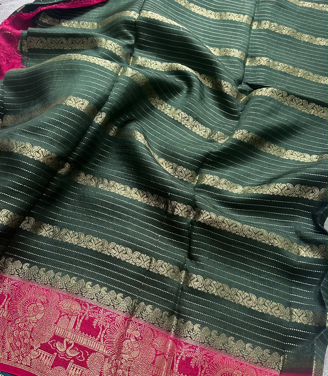 Green n pink crepe saree