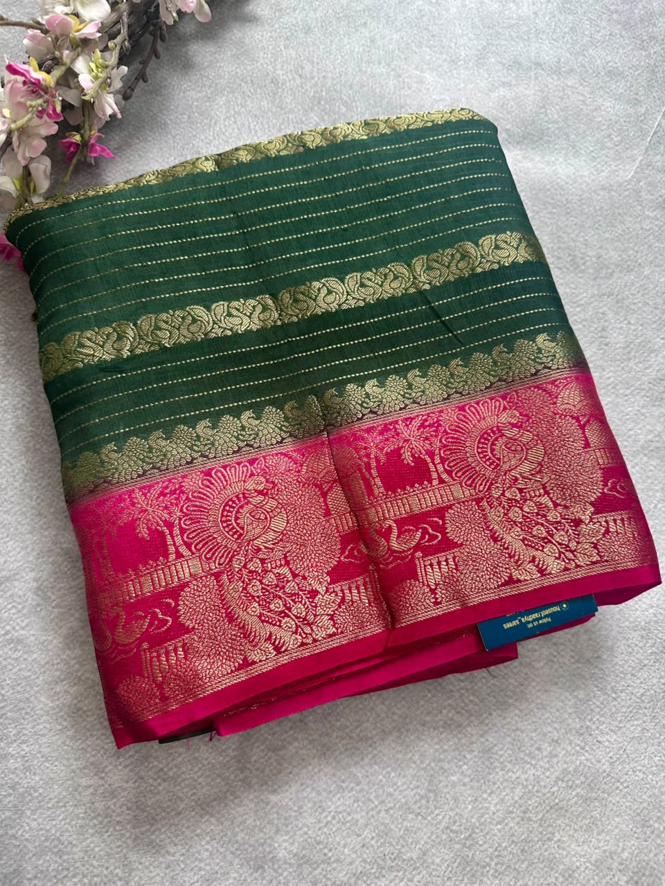 Green n pink crepe saree