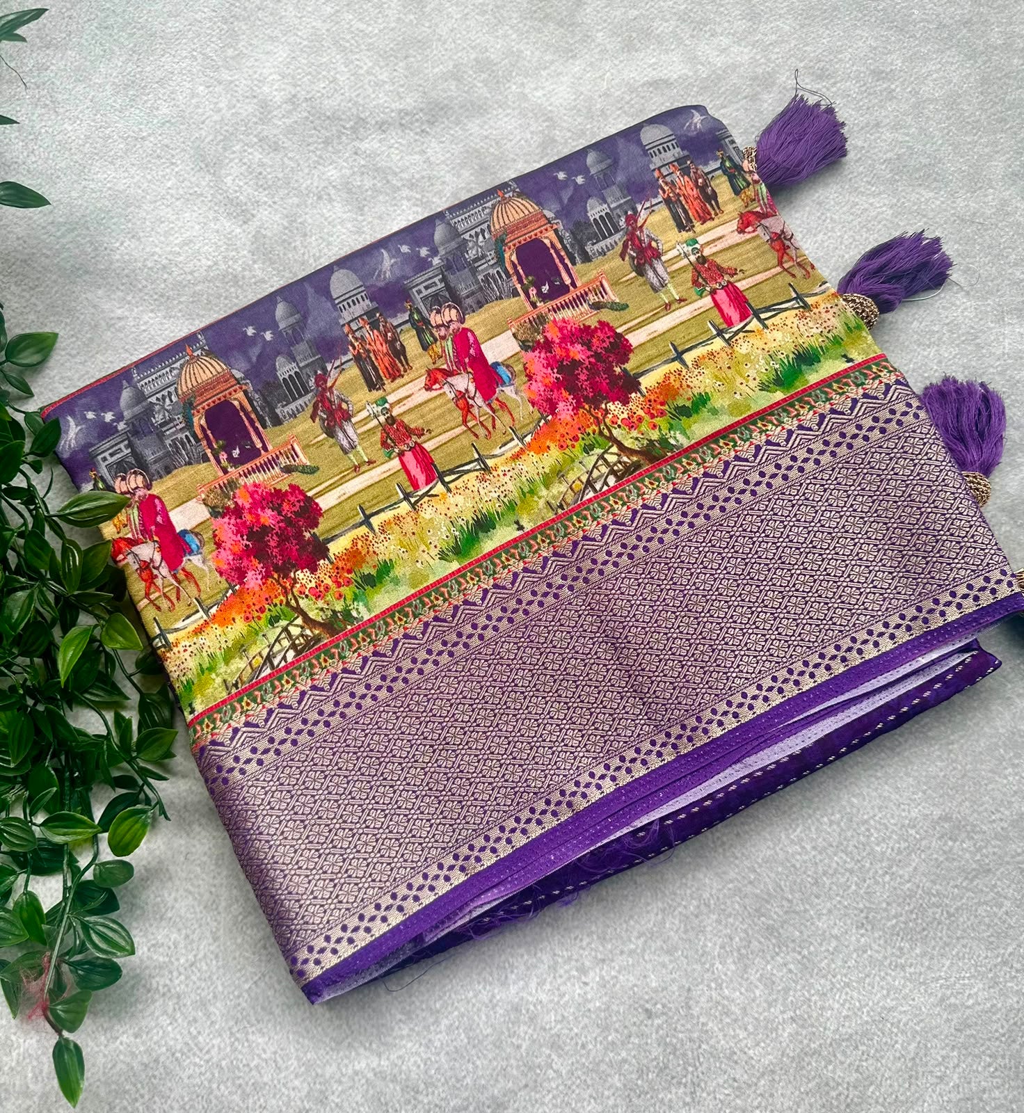 semi crepe lavendar color saree