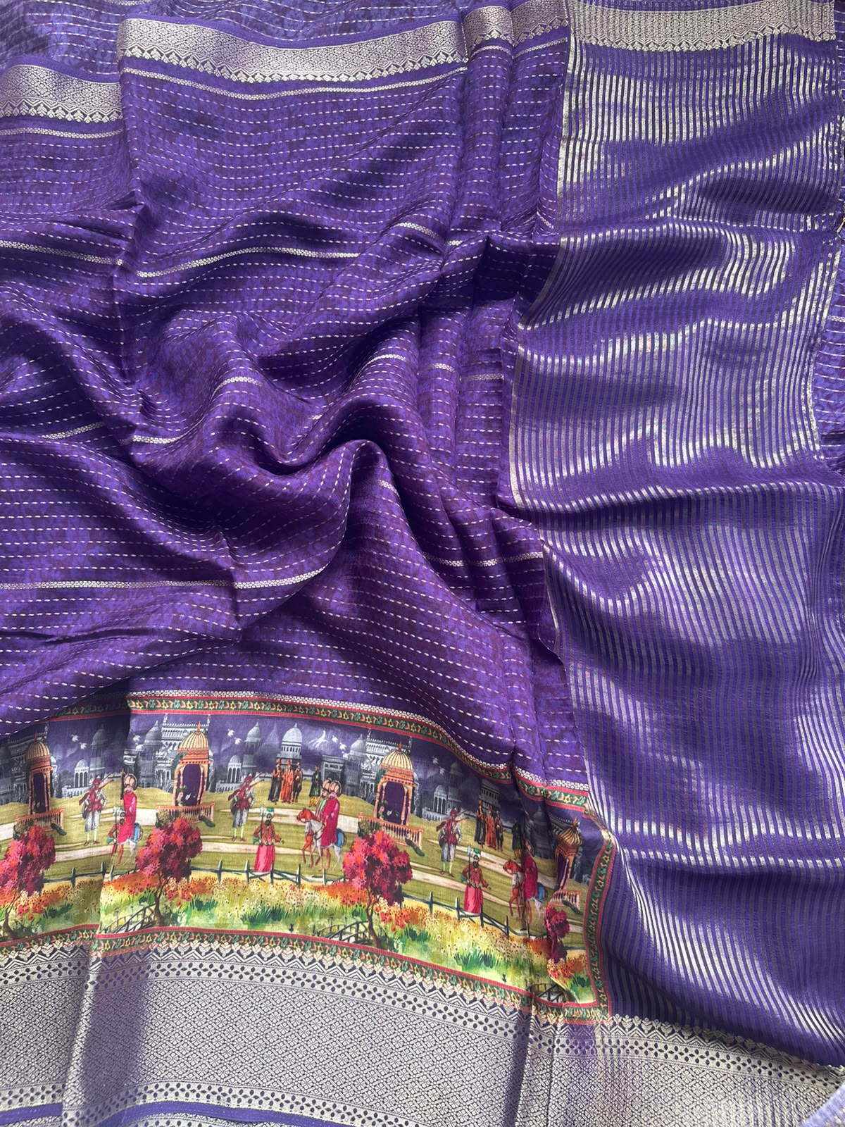 semi crepe lavendar color saree