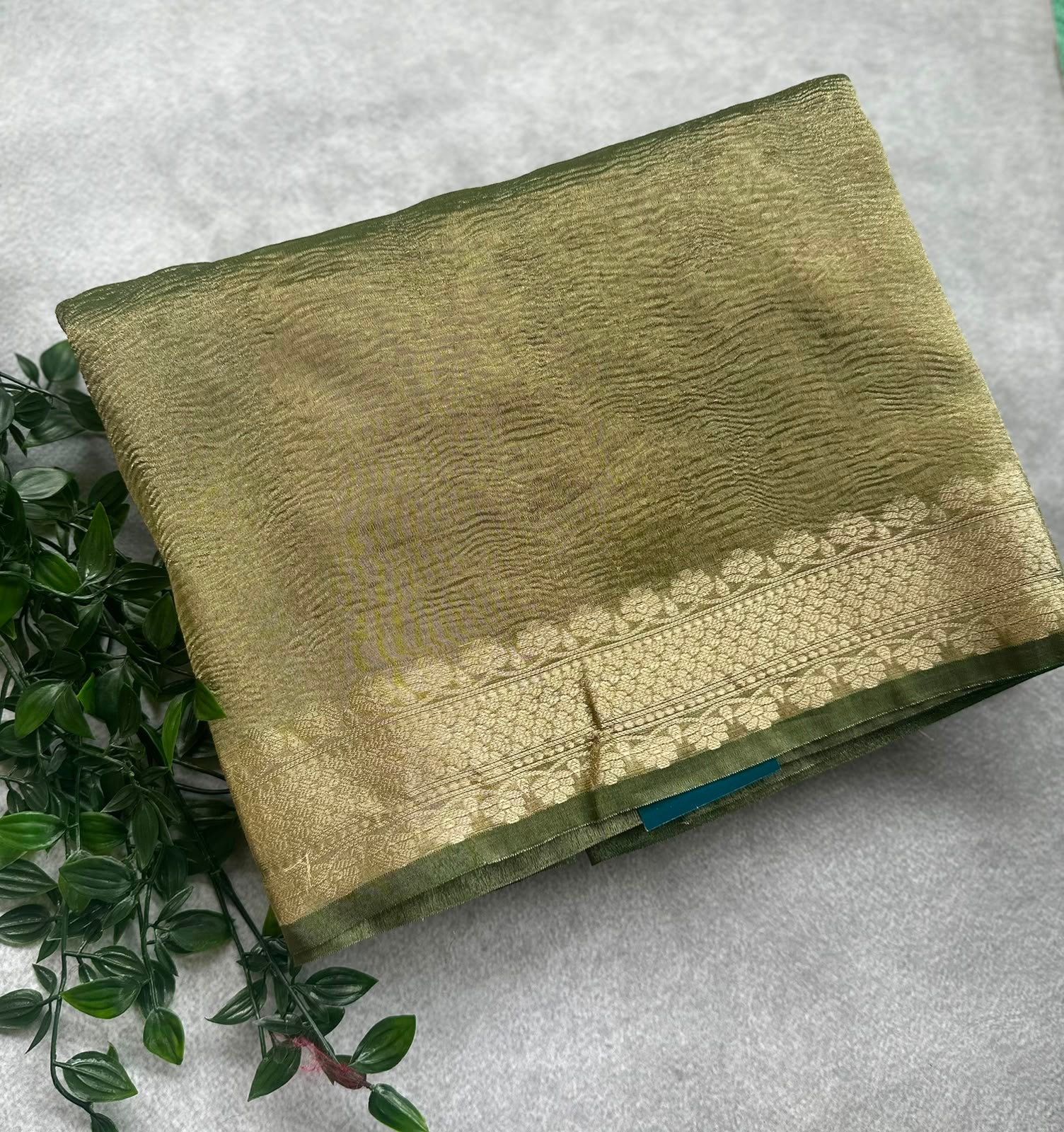 crush tissue green saree