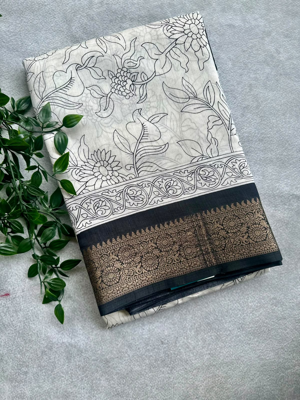 soft tussar white n black sare