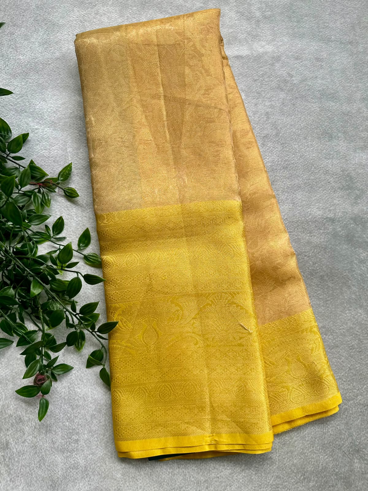 semi tissue  yellow saree