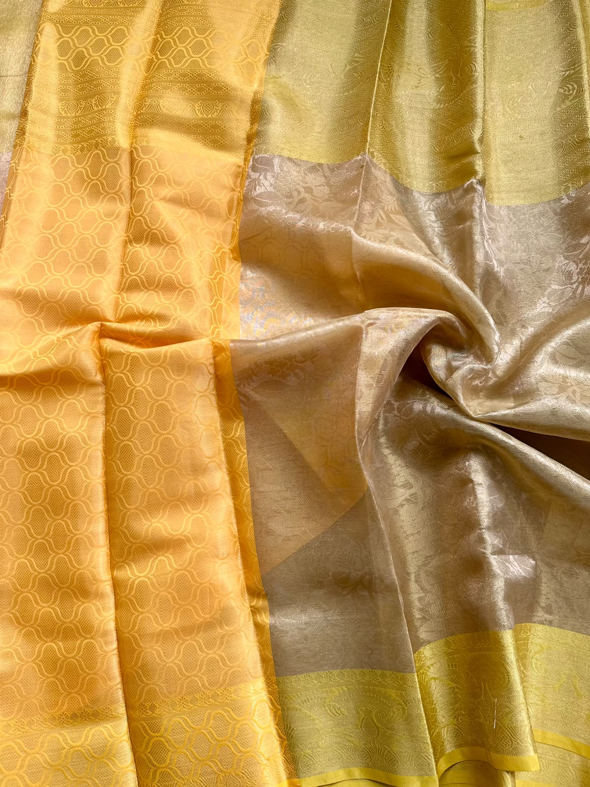 semi tissue  yellow saree