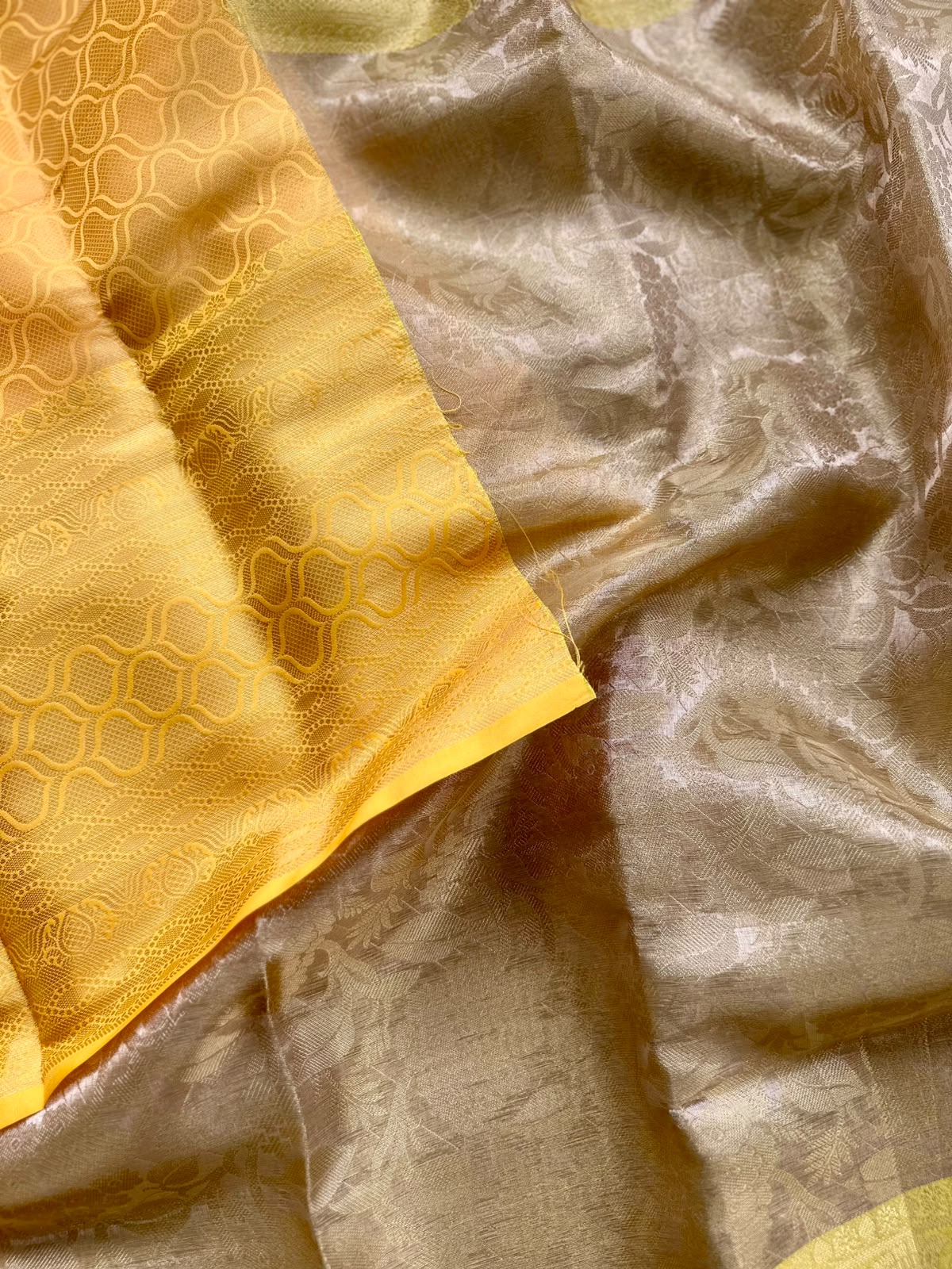 semi tissue  yellow saree