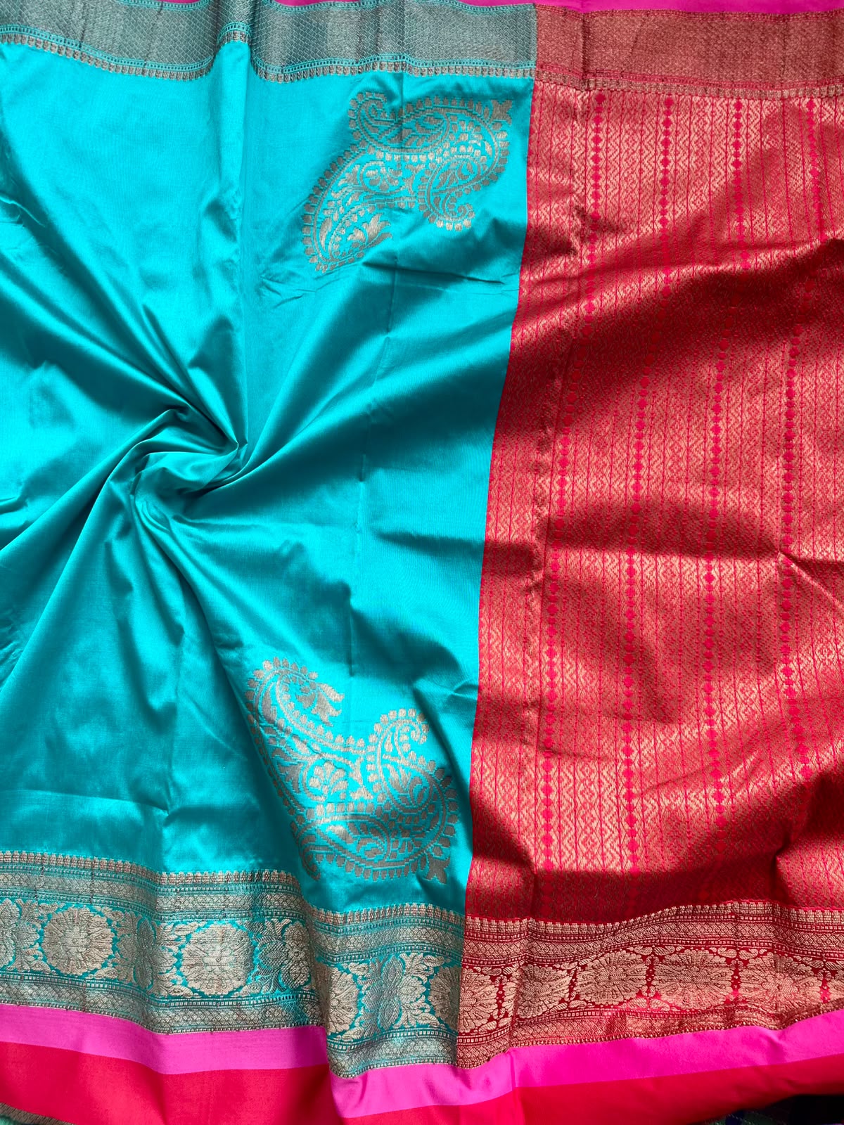 semi banarasi silk sea green saree