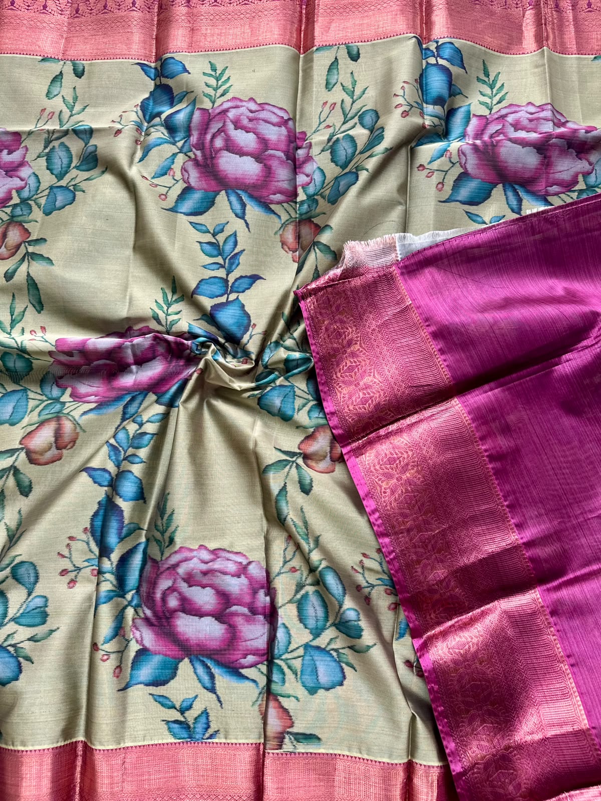 semi kanchi digital print saree
