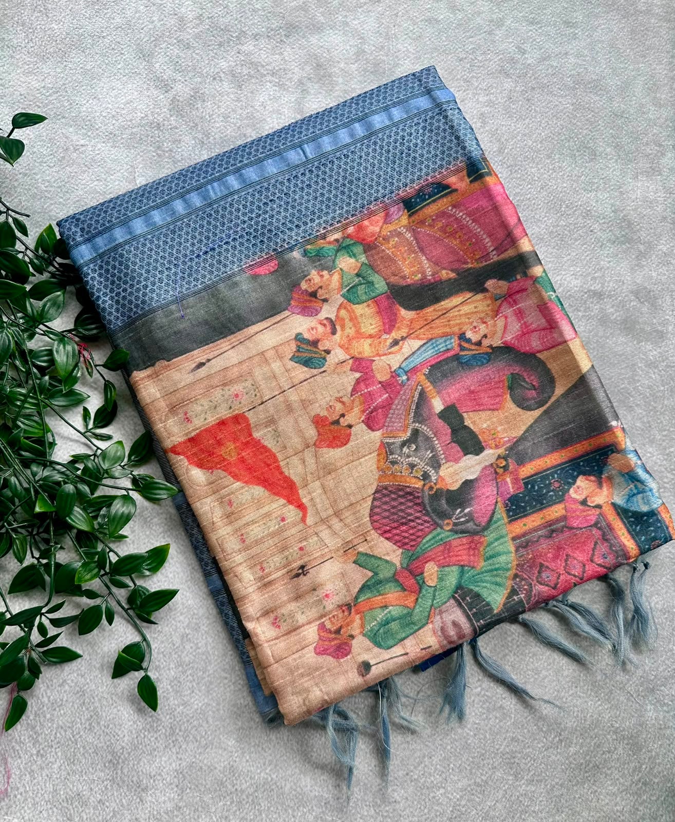 semi tussar blue saree