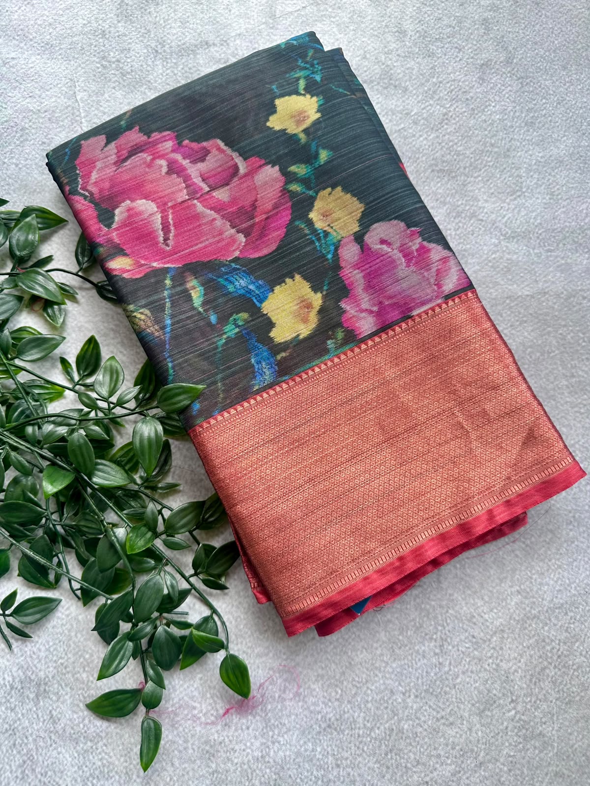 semi kanchi digital print green saree