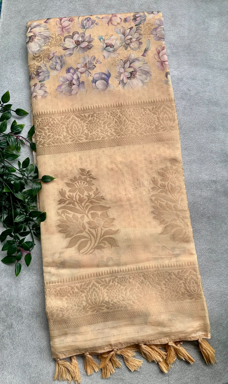 semi tussar peach color saree
