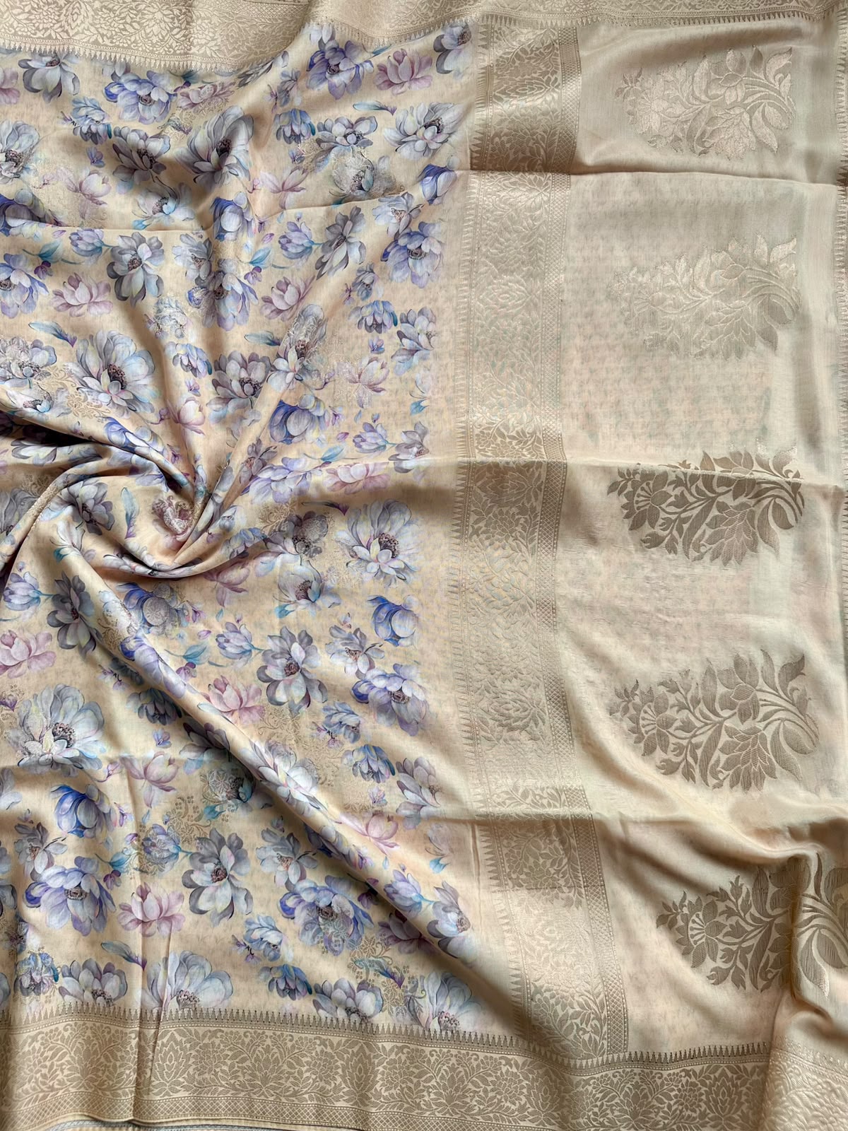 semi tussar peach color saree