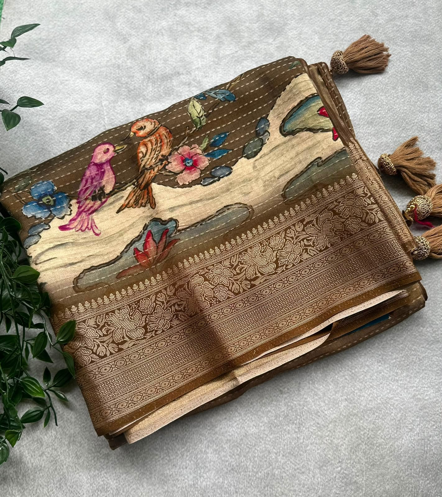 semi crepe brown color saree