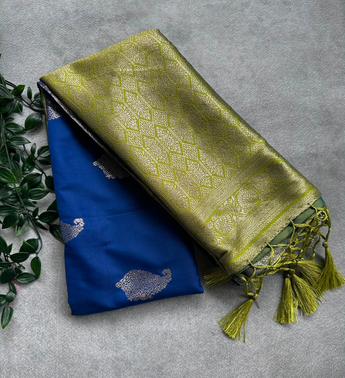semi silk blue  sare