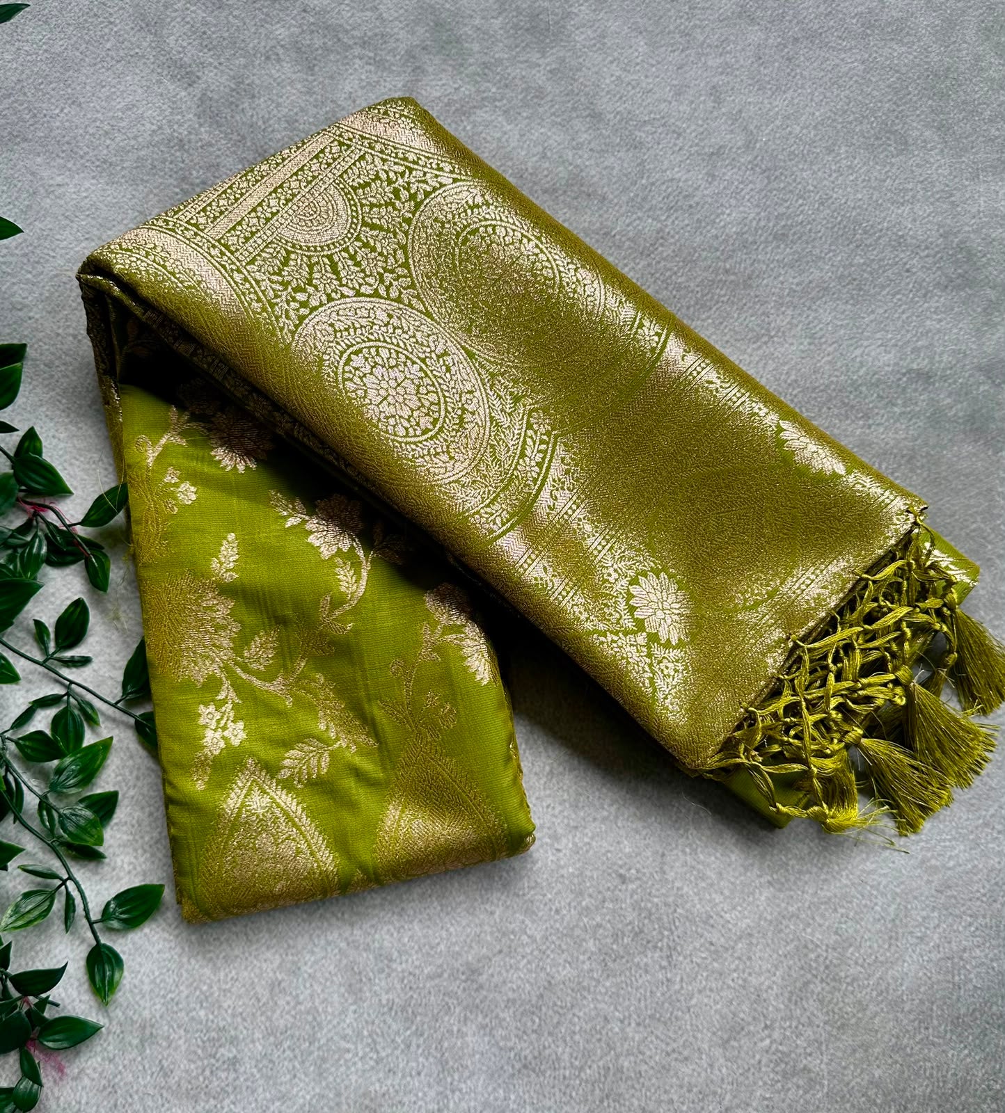 semi silk parrot green saree