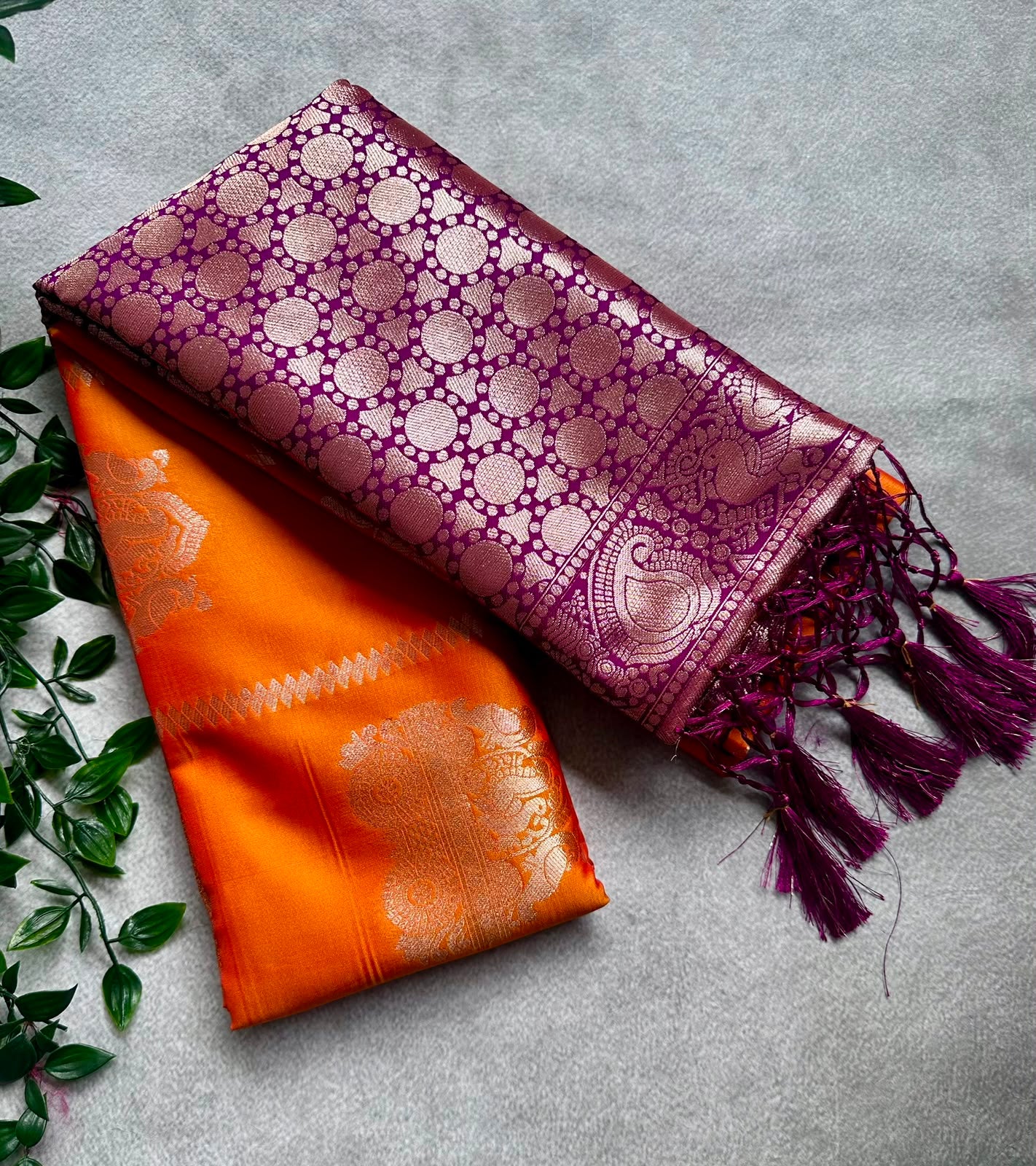semi silk orange saree