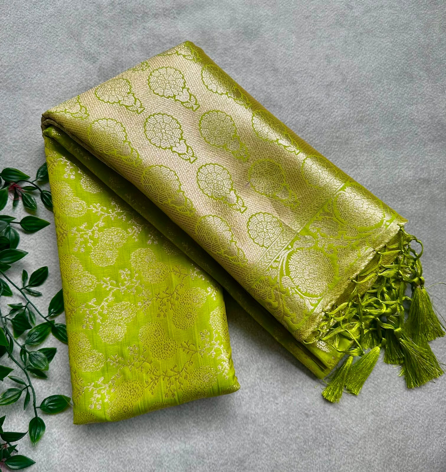 semi silk parrot green saree