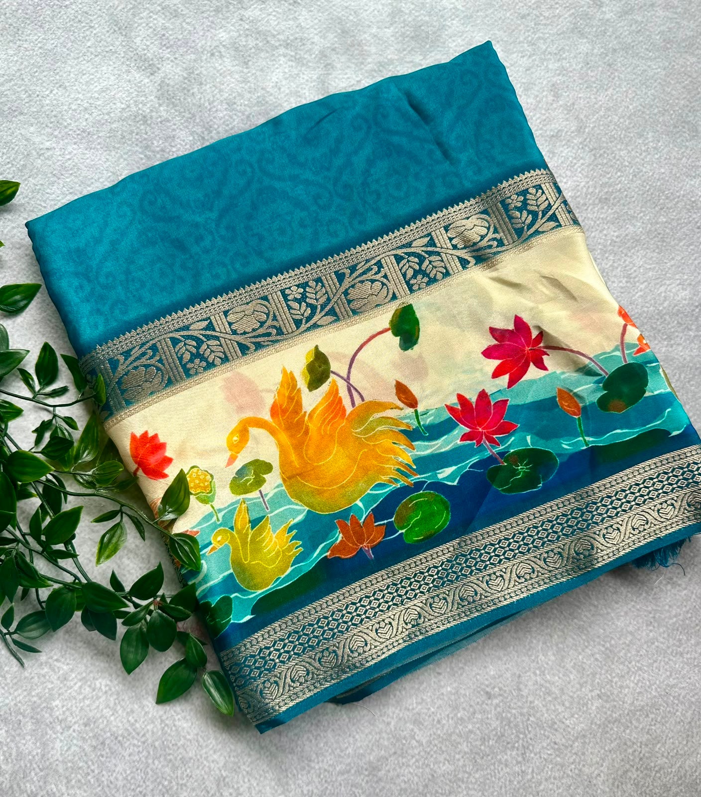 semi crepe rema blue saree