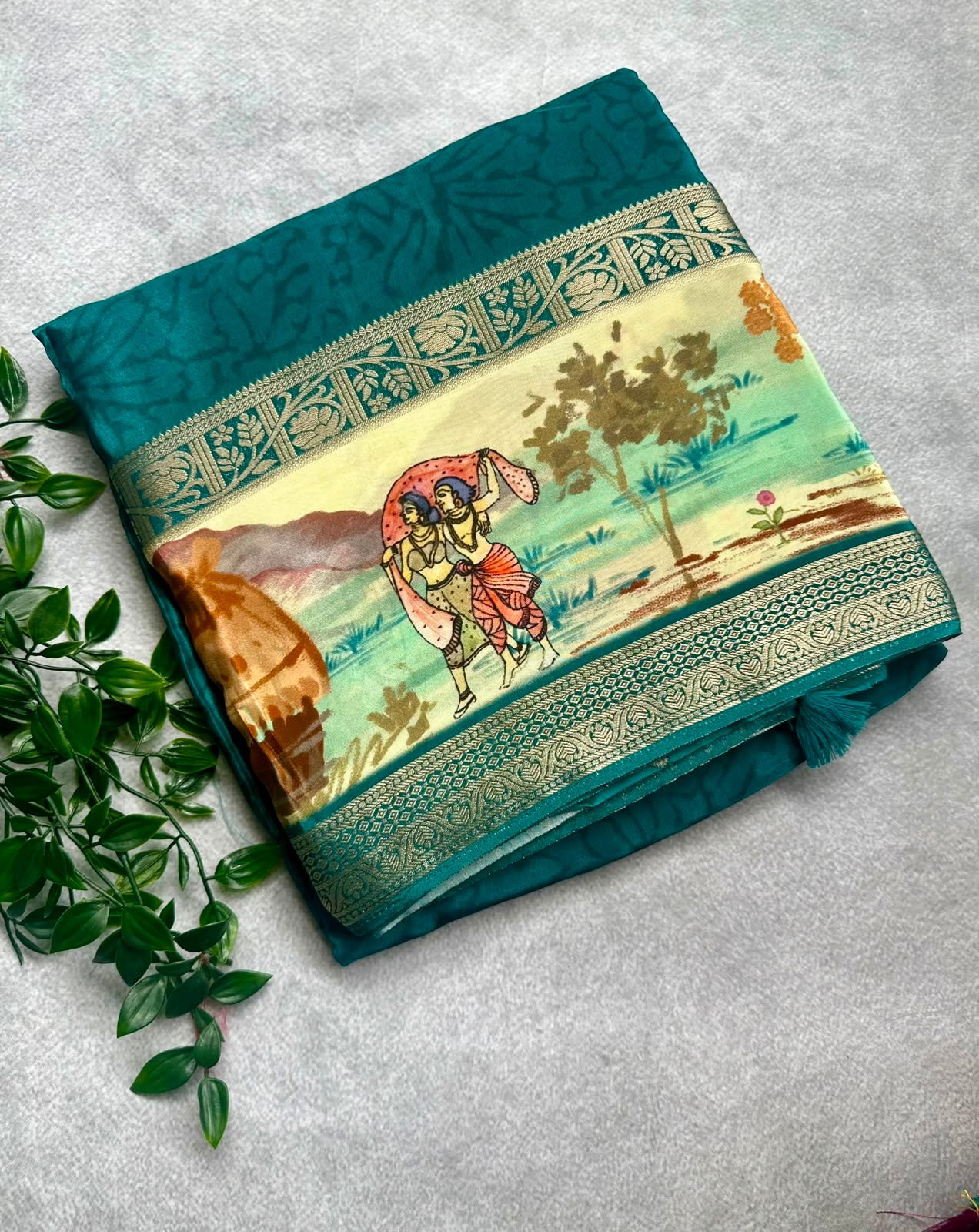 semi crepe green  saree