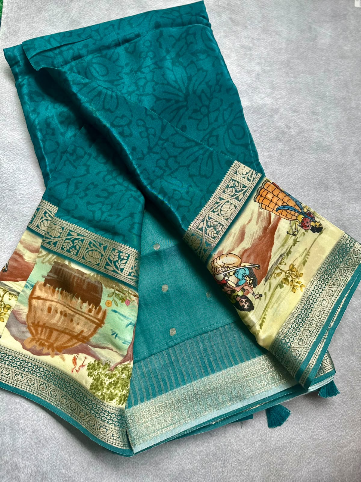 semi crepe green  saree
