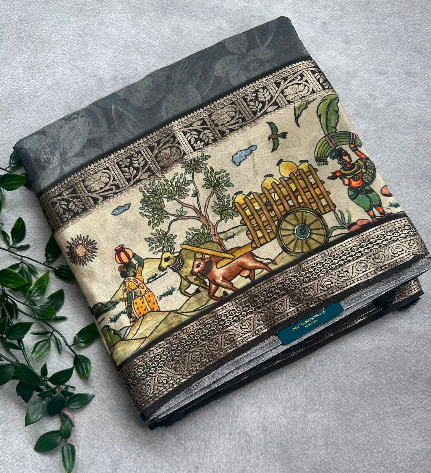 semi crepe grey saree