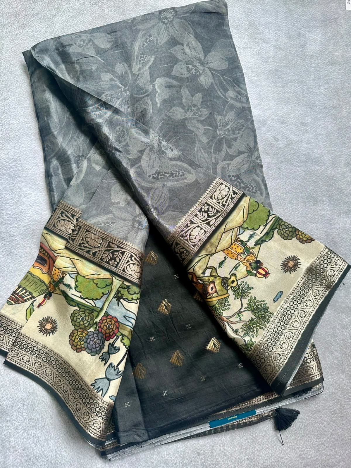 semi crepe grey saree