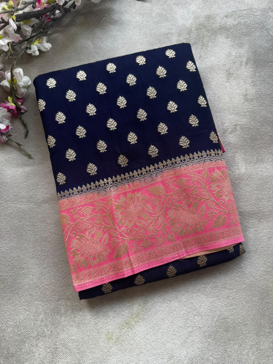 semi soft silk navy blue saree
