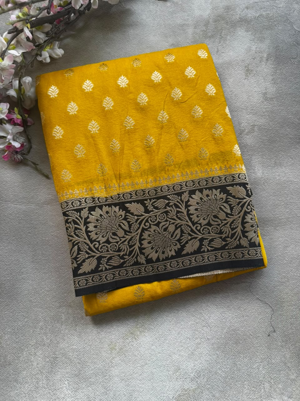 semi soft silk yellow saree