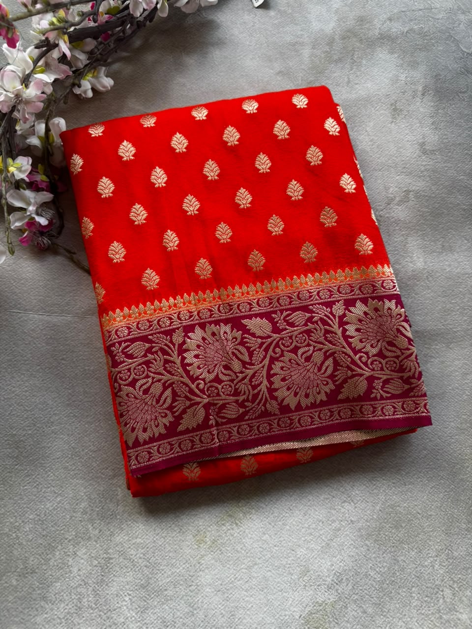 semi soft silk orange saree