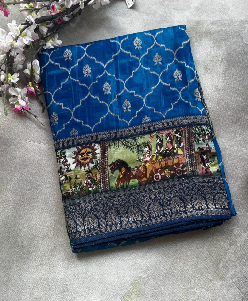 semi crepe blue saree