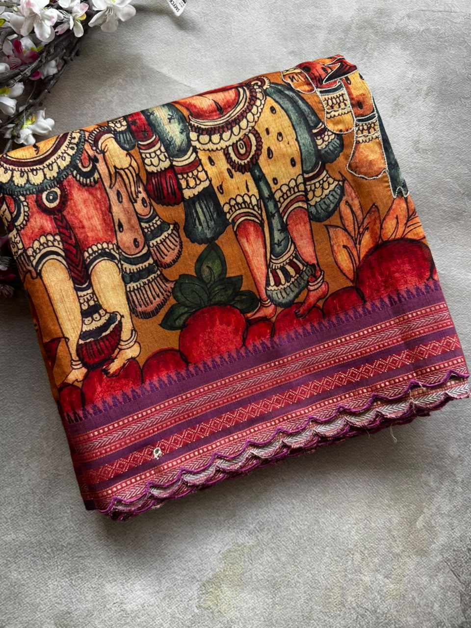 crepe kalamkari print saree