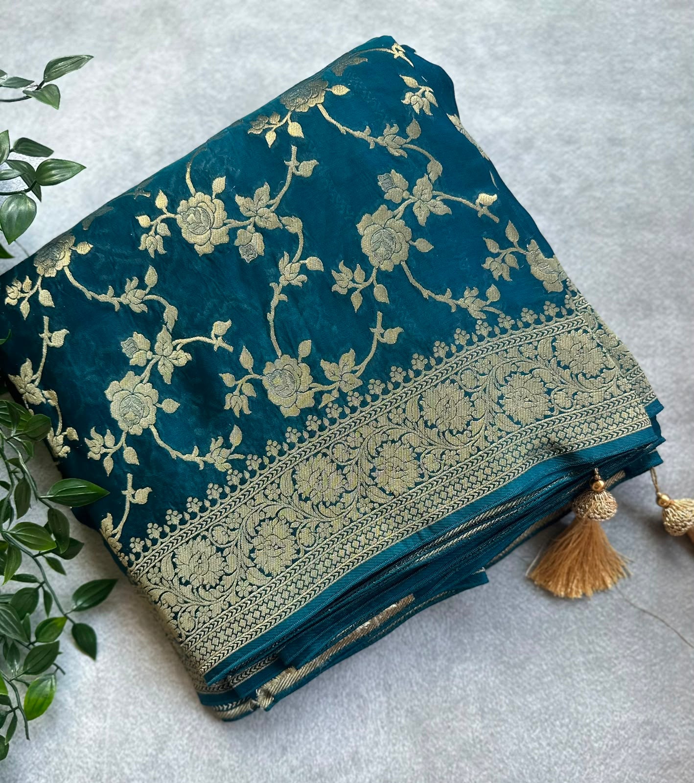 crepe peacook blue saree