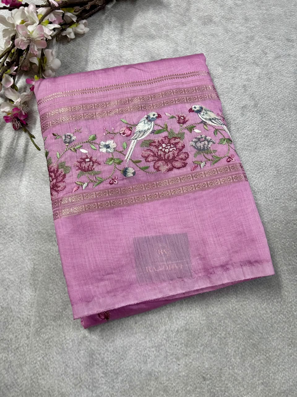 Pink embrodiery soft tussar crepe 102 saree