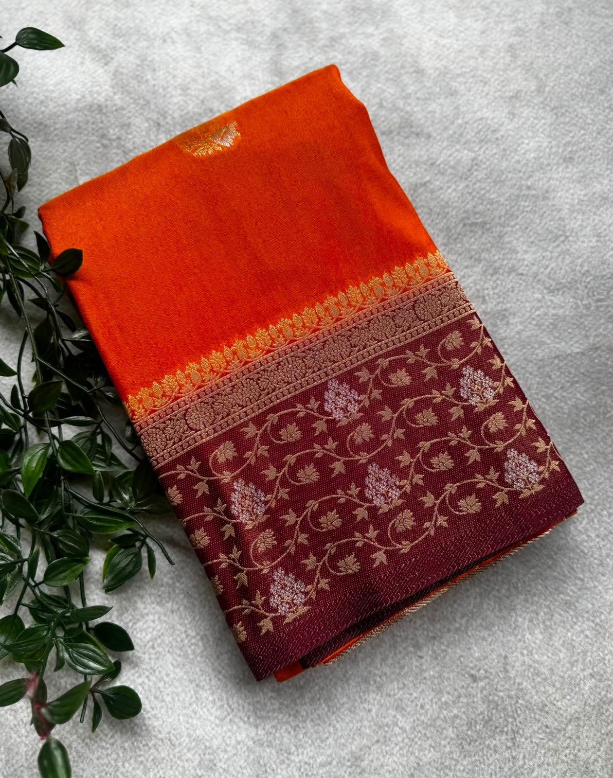 Orange small butta Crepe Saree