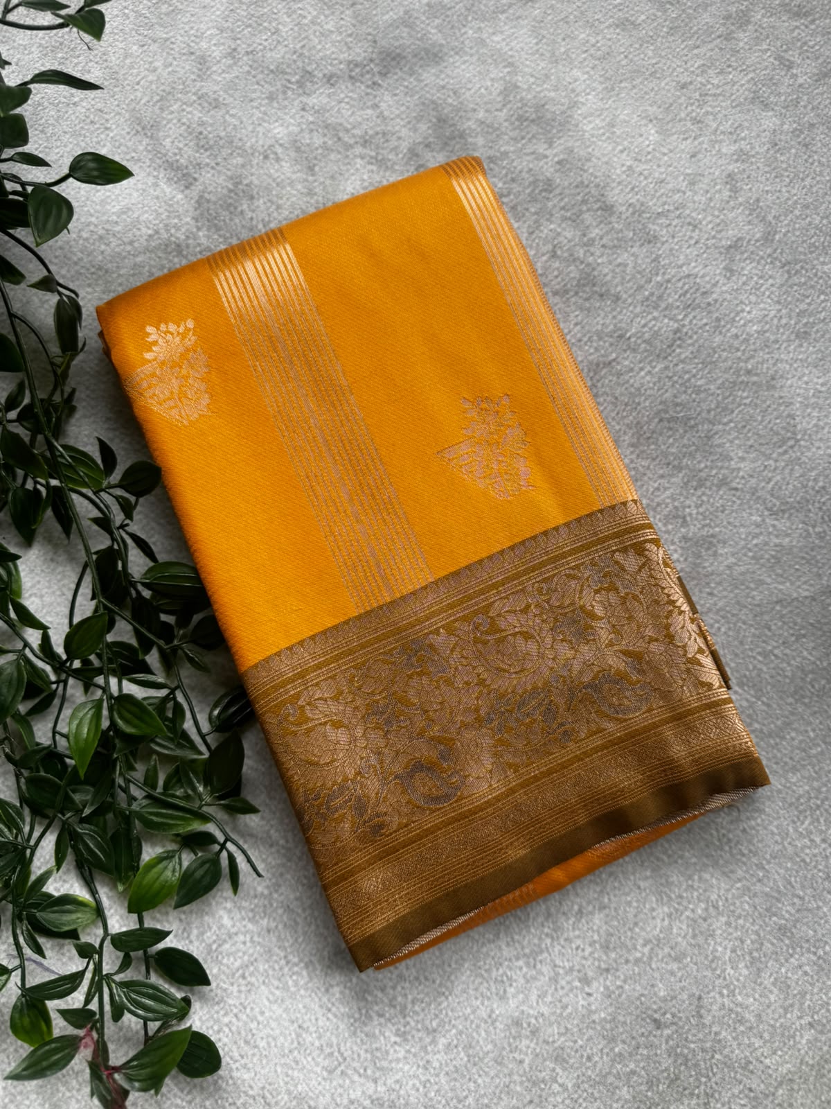 Yellow small butta crepe saree
