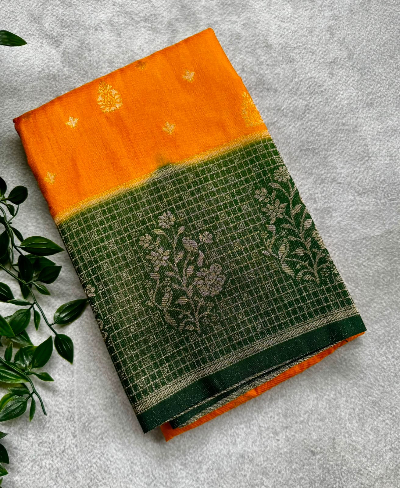 Orange small butta crepe saree