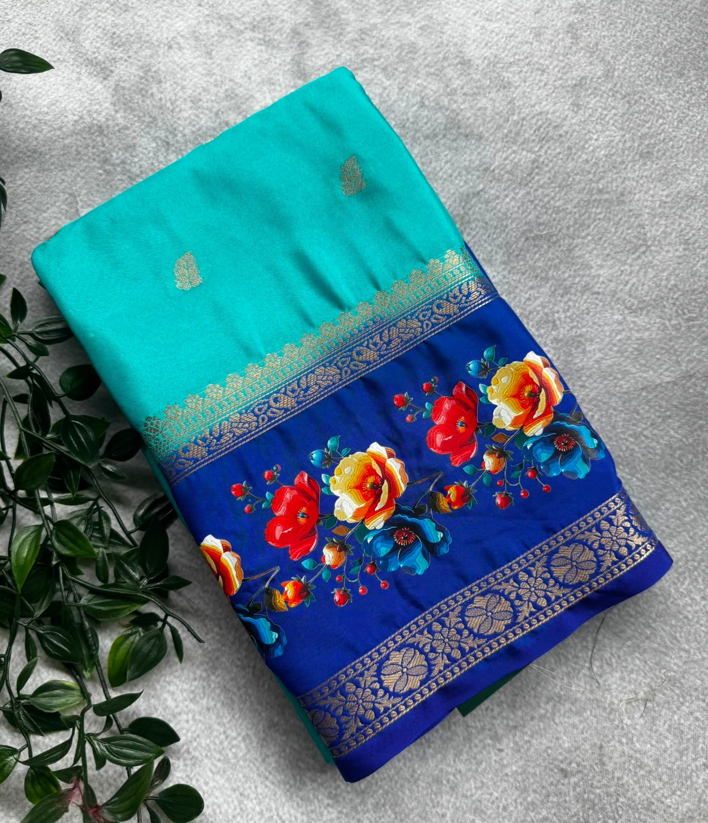 Teal blue small butta crepe saree
