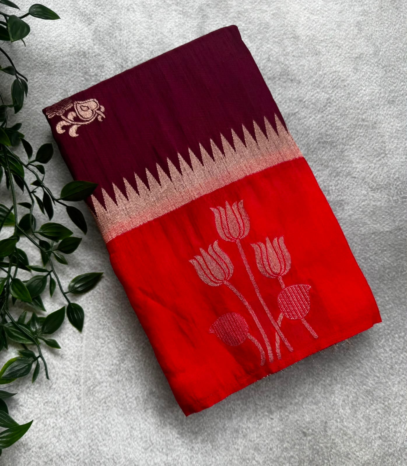 Brown n red crepe saree