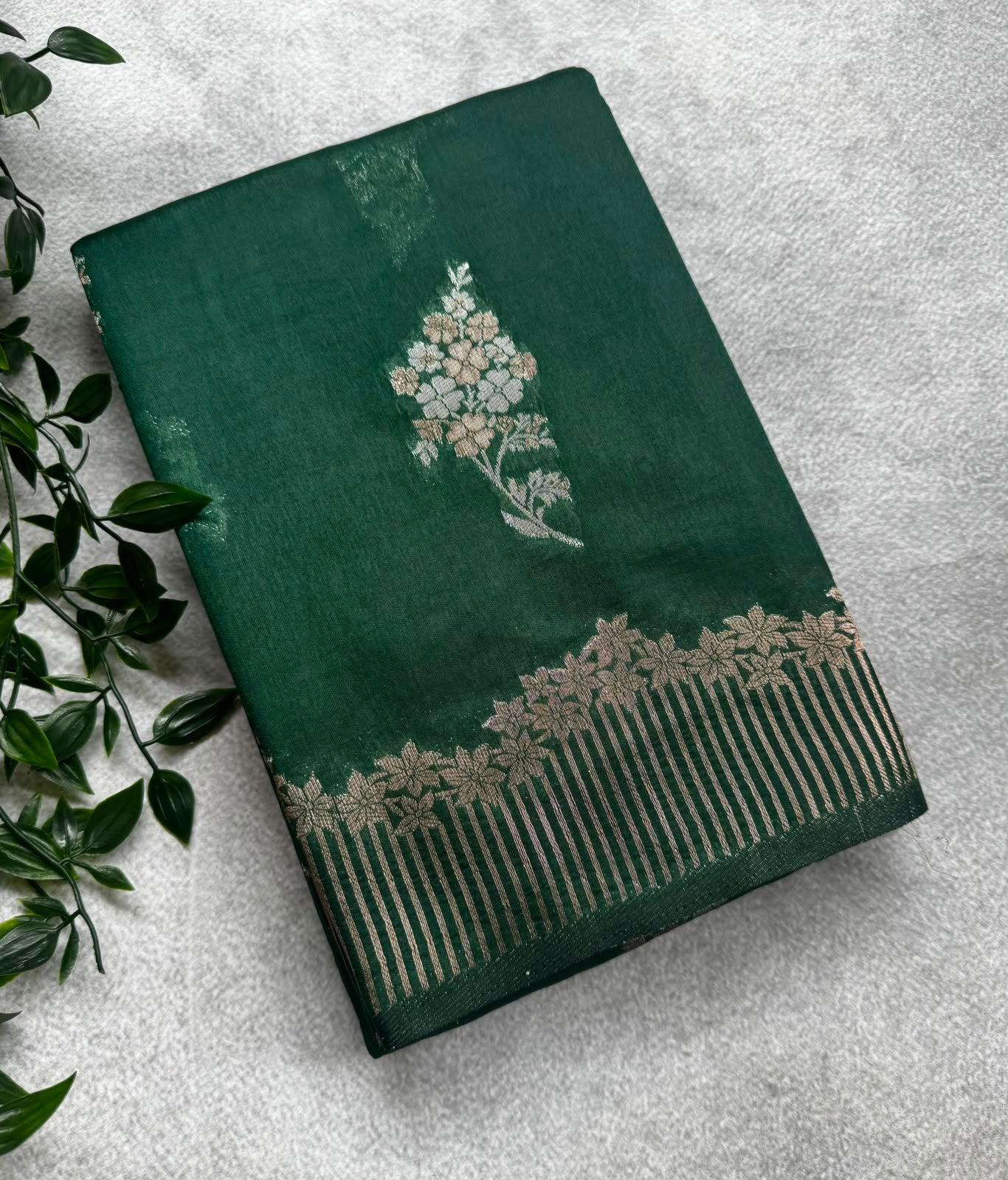 Green floral butta crepe saree