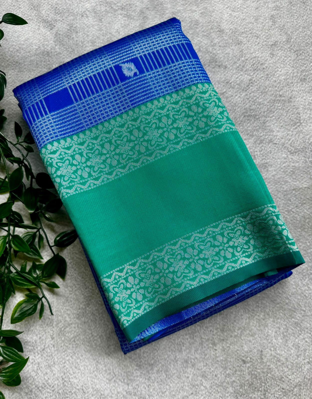 Blue n green crepe saree