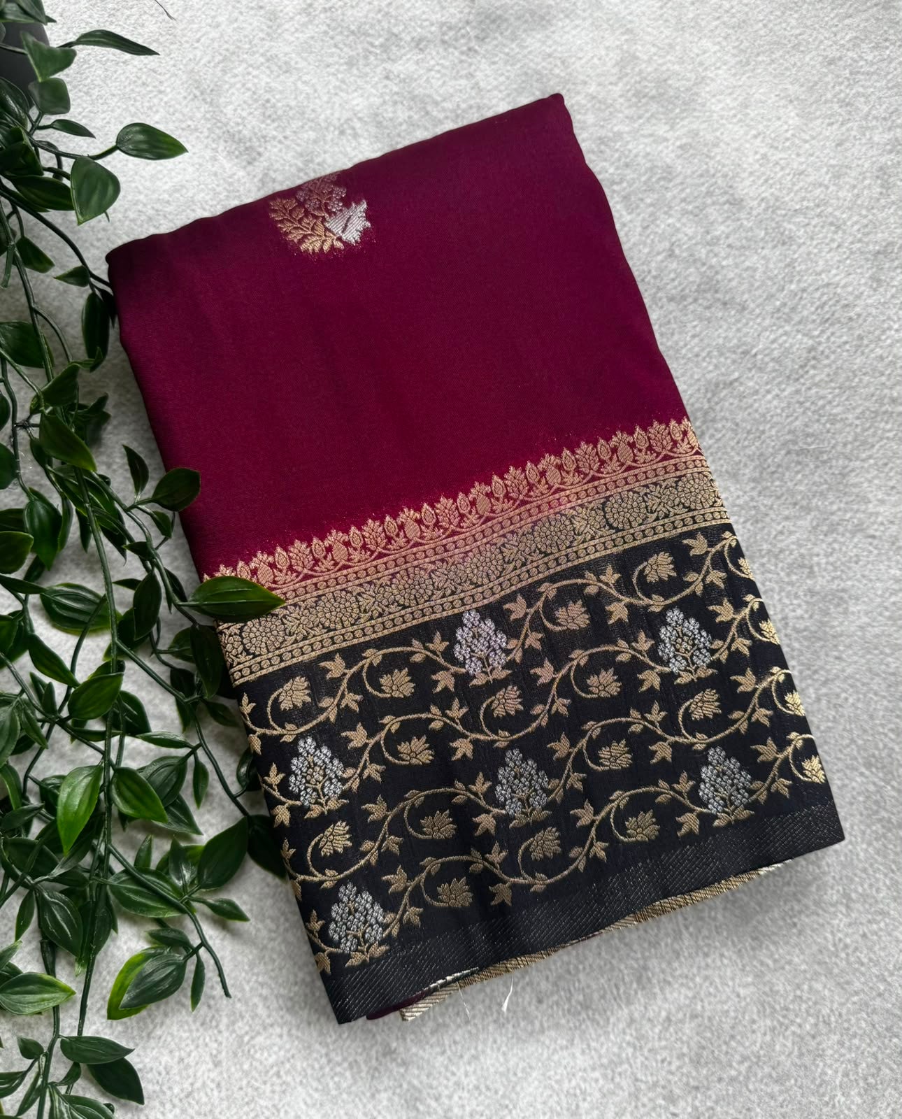 Marron n black crepe saree
