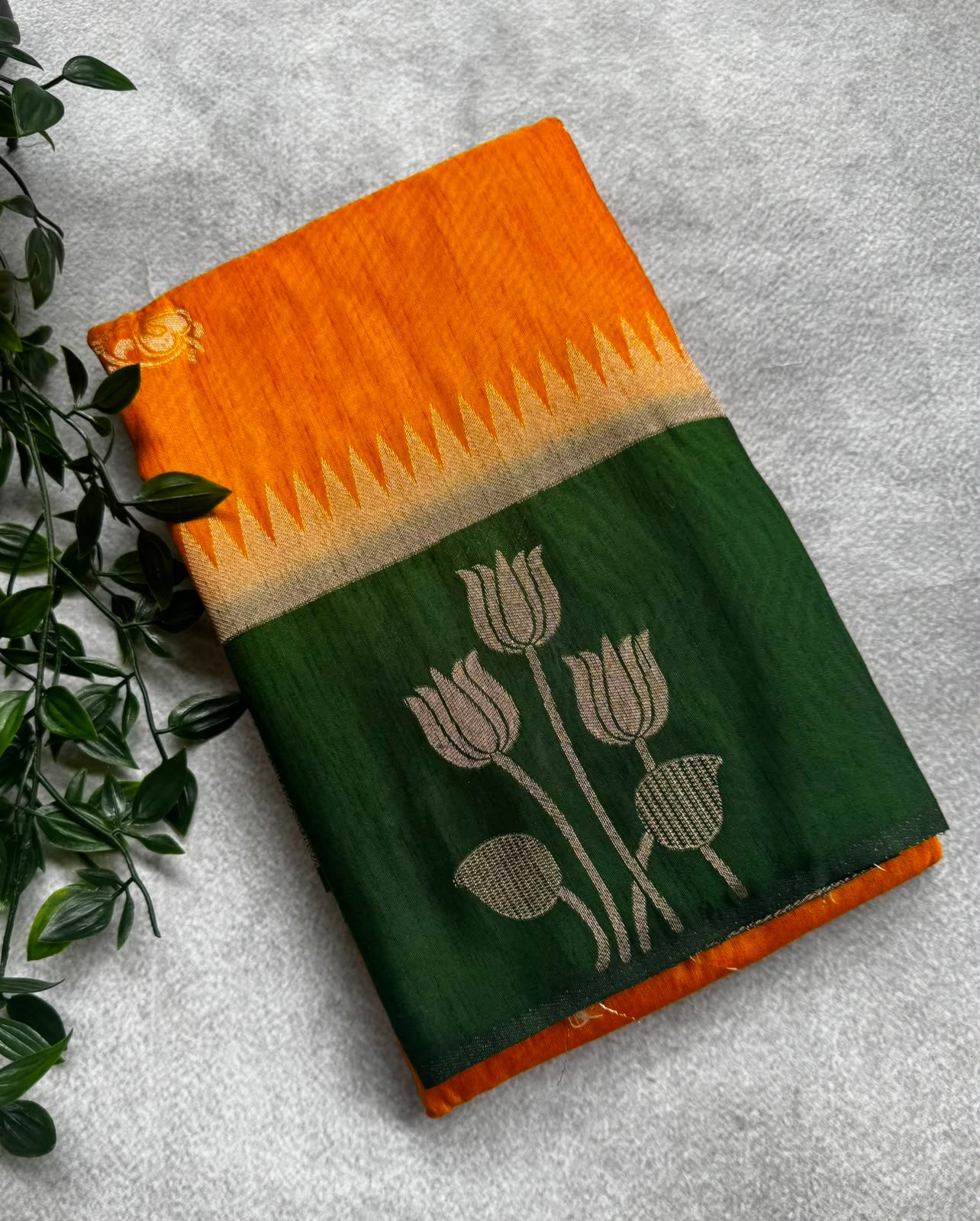 Orange n green crepe saree