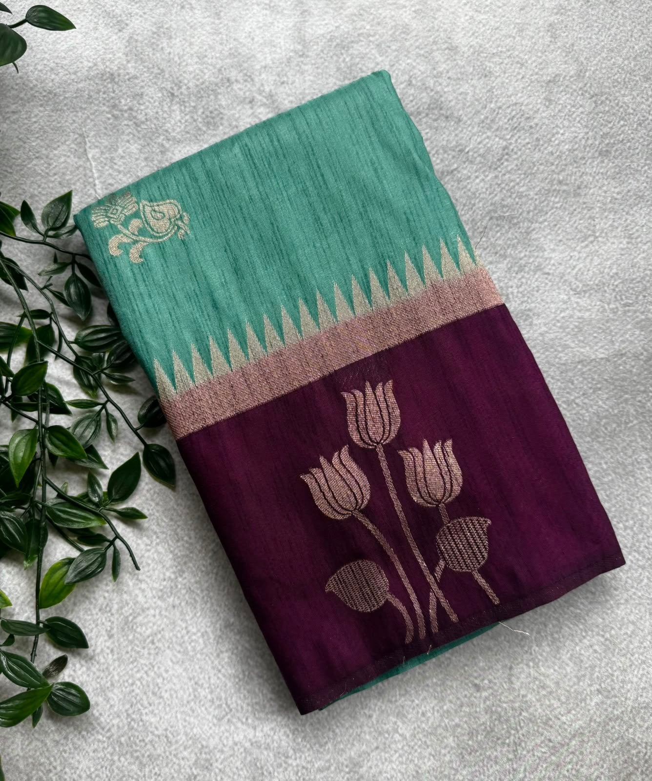 Green n purple crepe saree