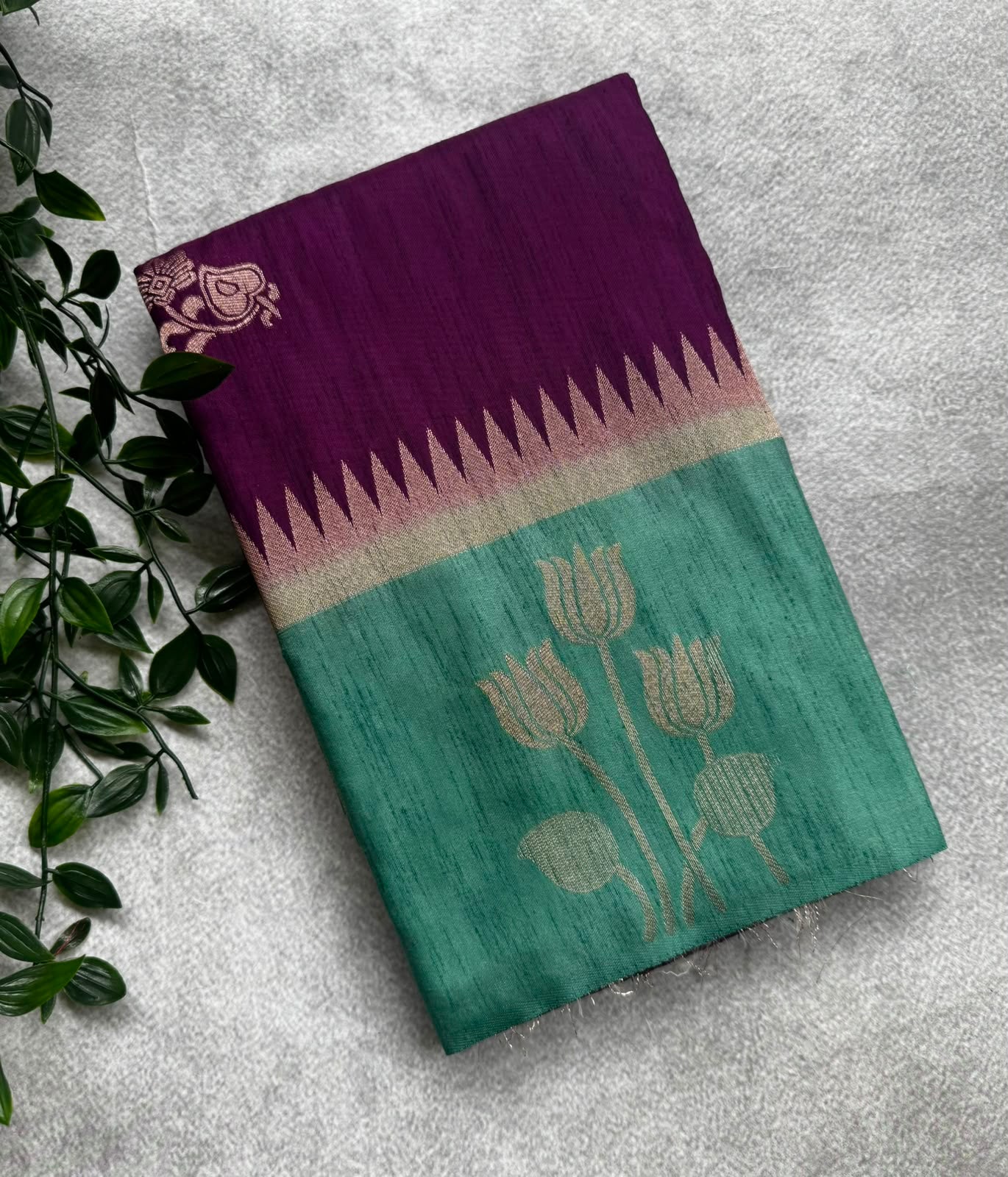 Purple n green crepe saree