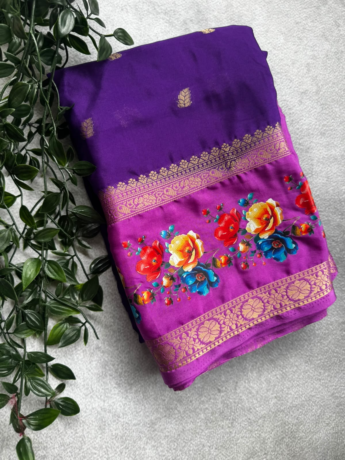 Purple n pink crepe saree