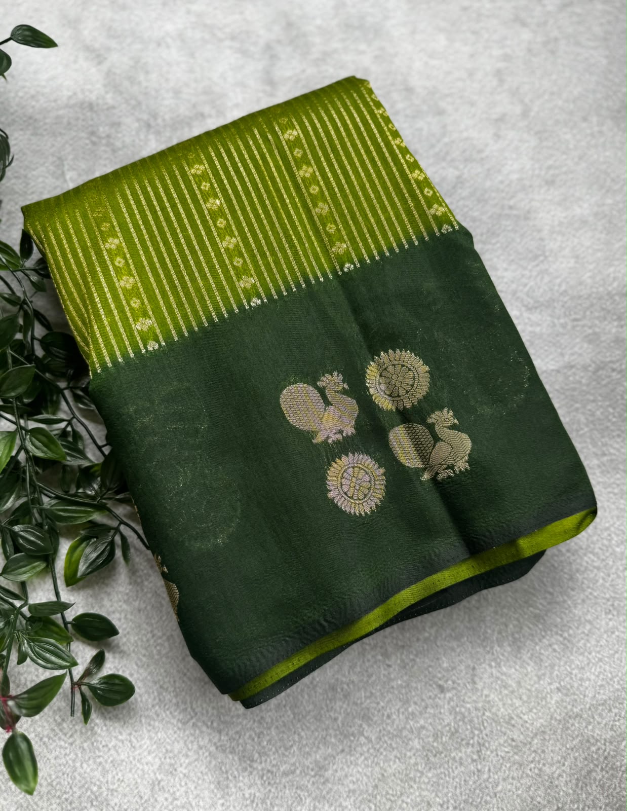 Grren stripes crepe saree